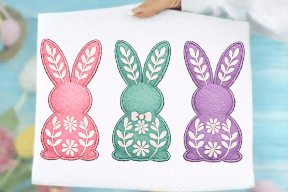 Faux Embroidery Bunny Trio Png Review